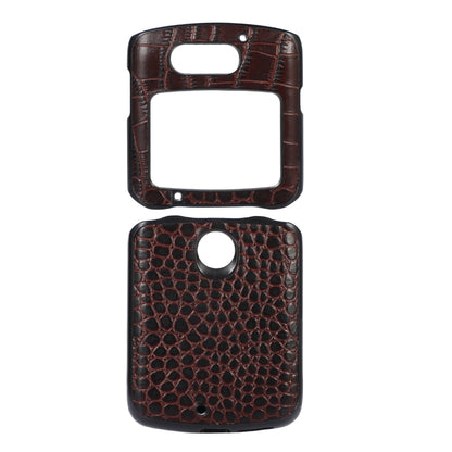 Brown crocodile-textured leather phone case with round camera cutout