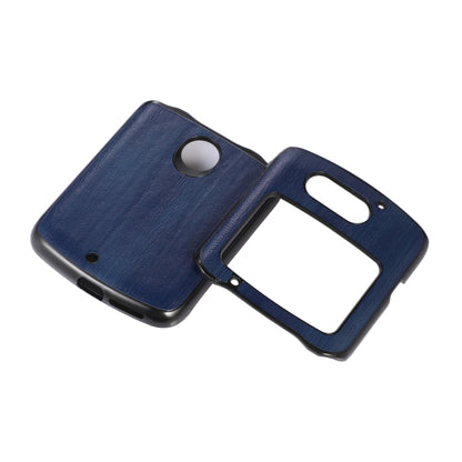 Blue PU phone case set showing front and back openings for camera and speaker