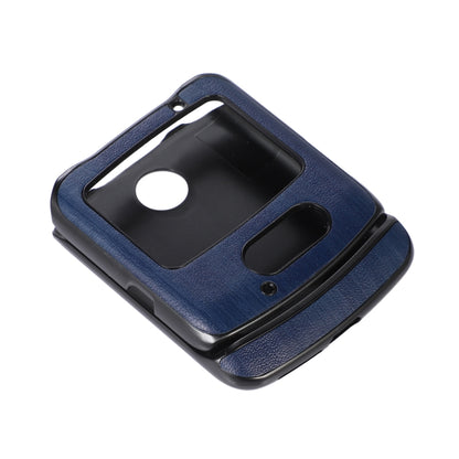 Blue PU phone case with camera cutout and protective raised edges around openings