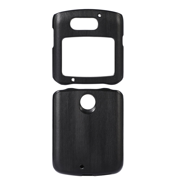 Black PU phone case with circular camera opening and rectangular charging cutout
