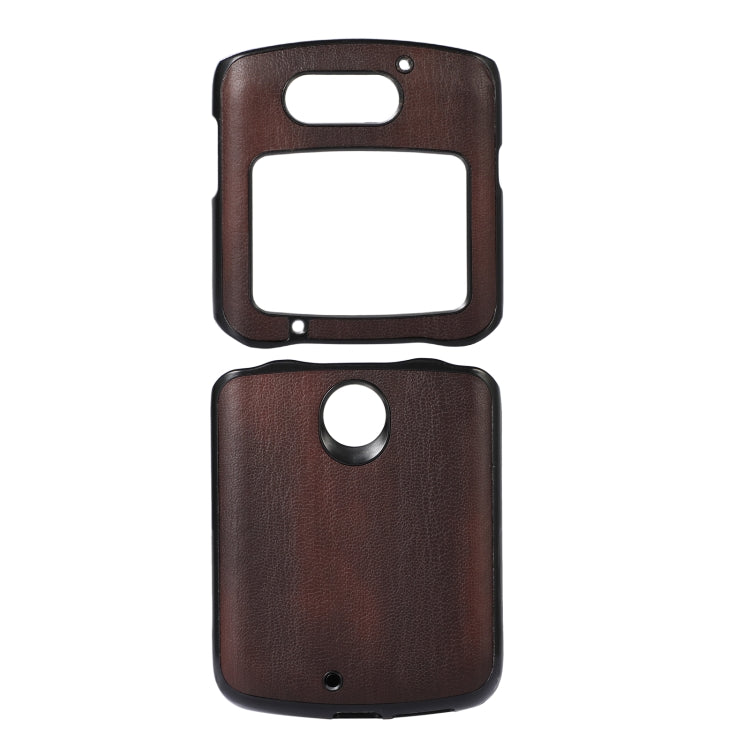 Brown PU phone case with textured finish, camera and flash cutouts