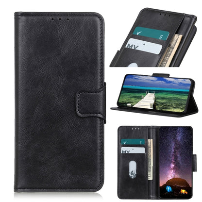 Crazy horse texture leather phone case in black, folio style with card slots and stand