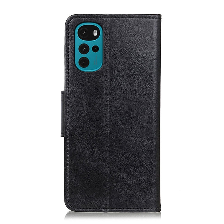Black leather phone case with camera cutout and folio strap