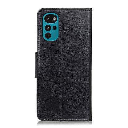 Black leather phone case with camera cutout and folio strap