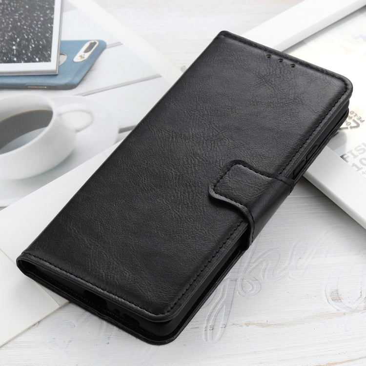 Black crazy horse leather phone case with side flap and card holder pocket