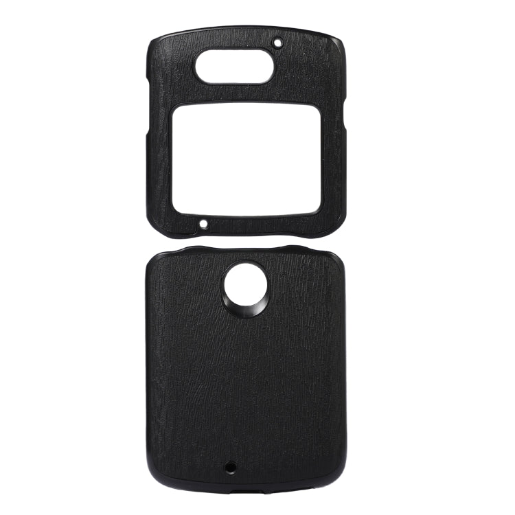 Black wood-texture PU phone case with camera cutout and side openings for Razr 5G