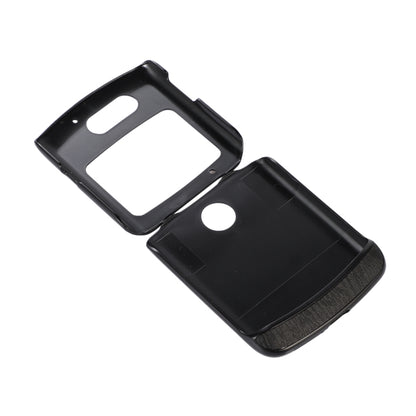 Black wood-texture PU phone case for Razr 5G with front window and camera opening