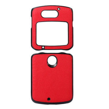 Red wood-texture PU phone case for Razr 5G with camera and front window cutouts