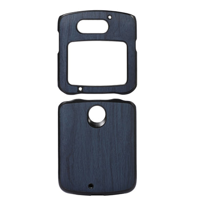 Blue wood-texture PU phone case for Razr 5G with camera opening and front window