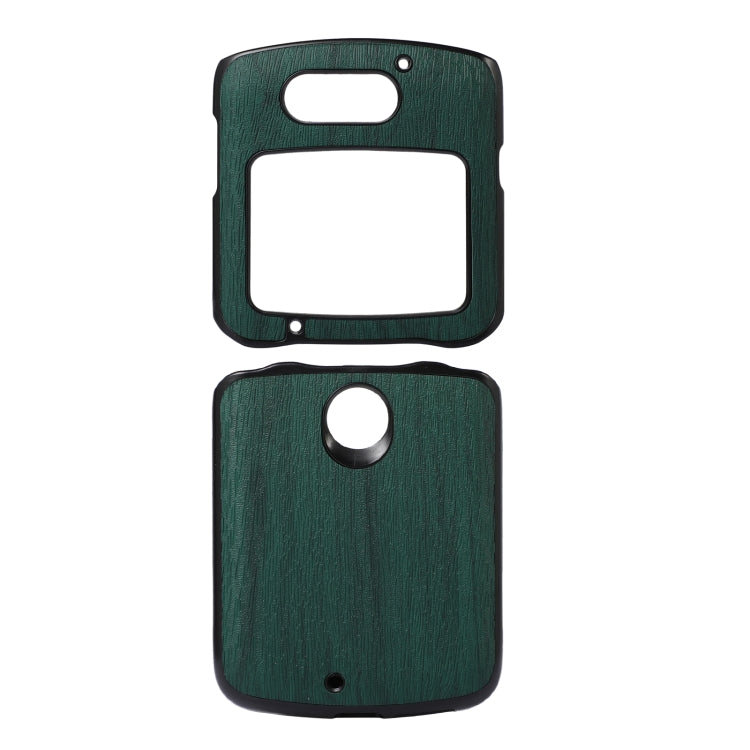 Green wood-texture PU phone case for Razr 5G with camera cutout and front window