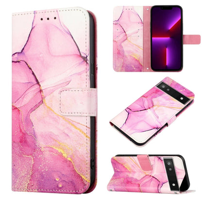 Marble-pattern flip leather wallet phone case with pink cover and card slots