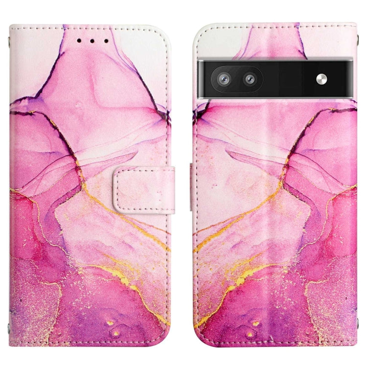 Marble-pattern flip leather wallet phone case in pink with front card holder