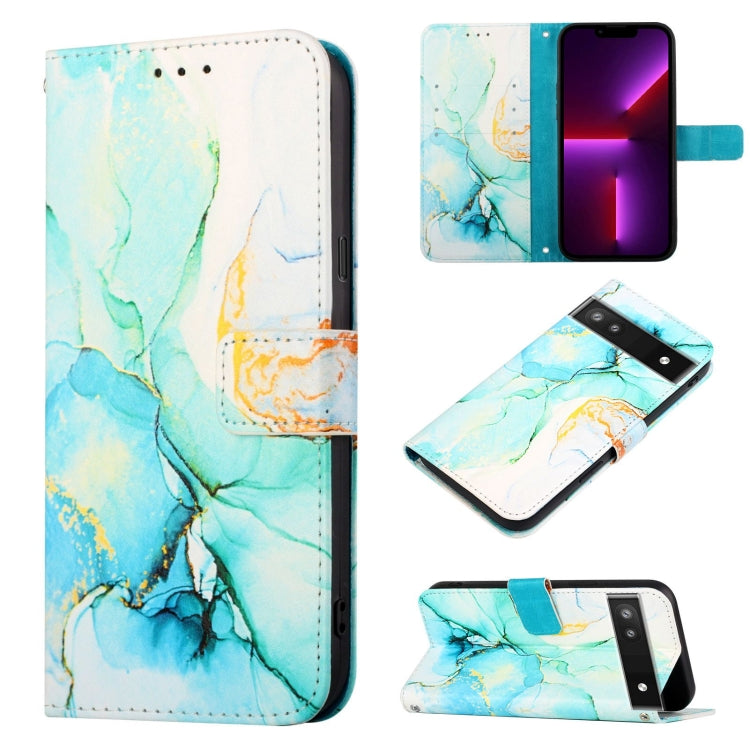 Marble-pattern flip leather wallet phone case with blue-green marbled cover
