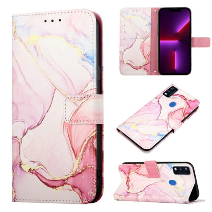 Marble pattern flip leather phone case with pink and peach marbling for everyday protection