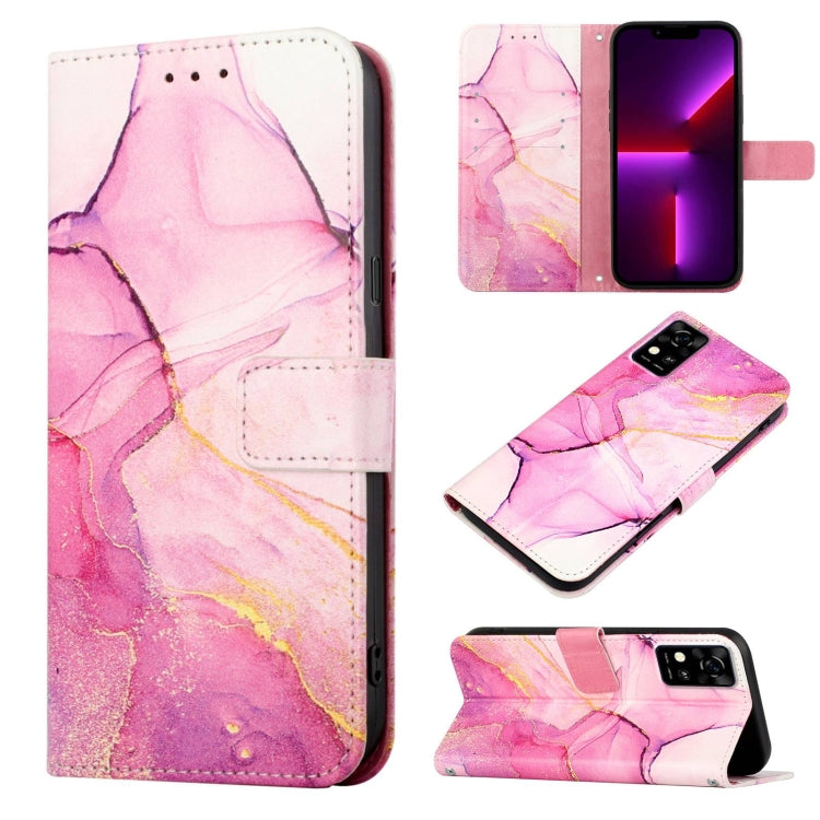 Marble-pattern flip leather phone case, pink and rose with card slots and cutout holes