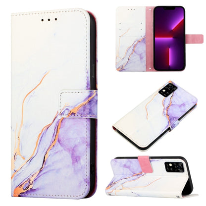 Marble-pattern flip leather phone case, white and lavender with card slots and folio cover