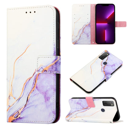 Marble-pattern flip leather phone case, white and lavender marble with card slots and folio cover