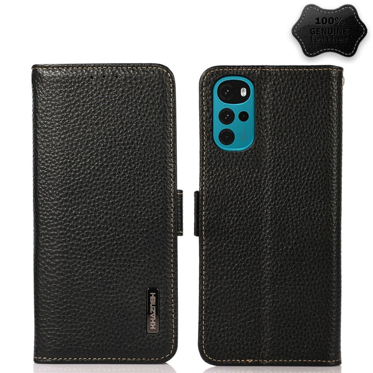 Black litchi-texture genuine leather phone case with side magnetic closure