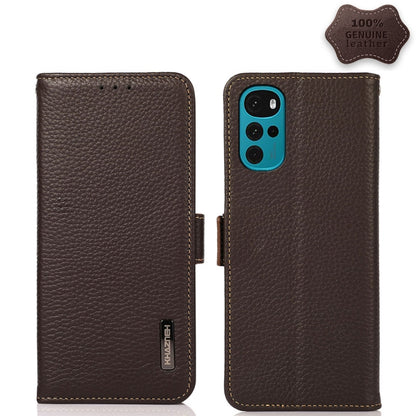 Brown litchi-texture genuine leather phone case with side magnetic closure