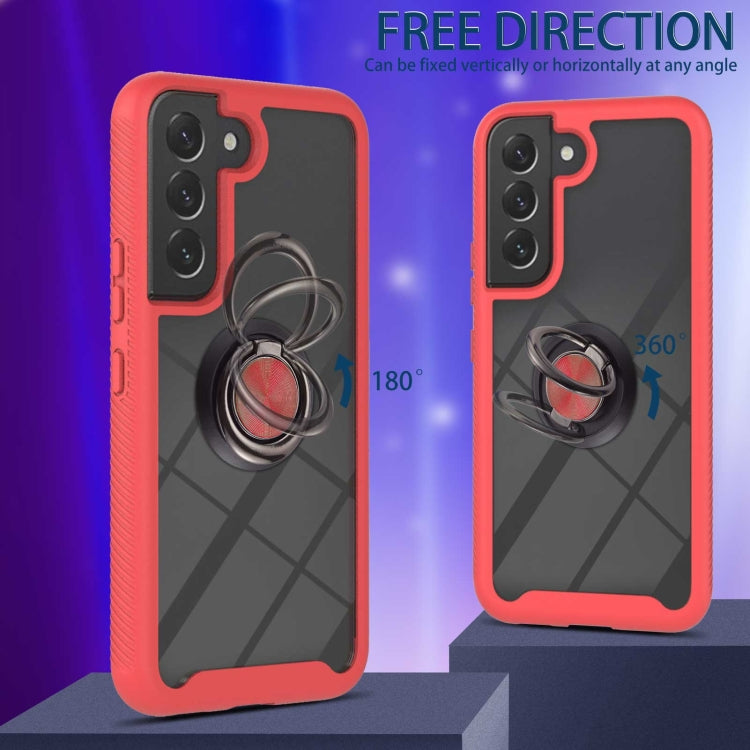 Red shockproof phone case with 360° ring holder and anti-shock rugged TPU protection