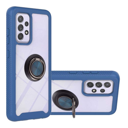 Shockproof phone case with ring holder, blue hard shell and TPU bumper