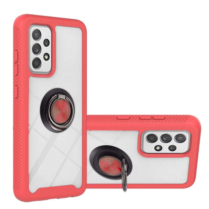 Shockproof phone case with ring holder, red hard shell and TPU bumper