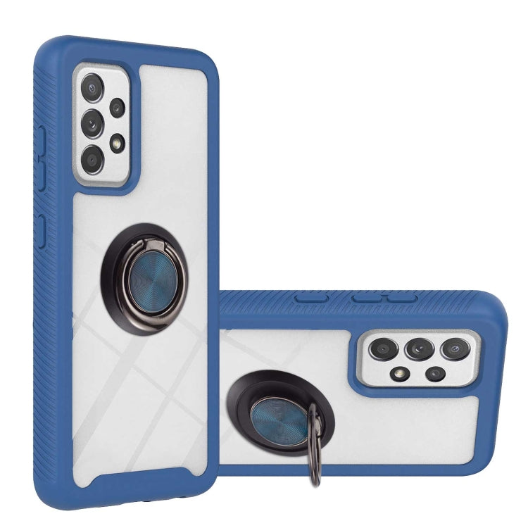 Shockproof phone case with ring holder, blue hard shell and TPU bumper