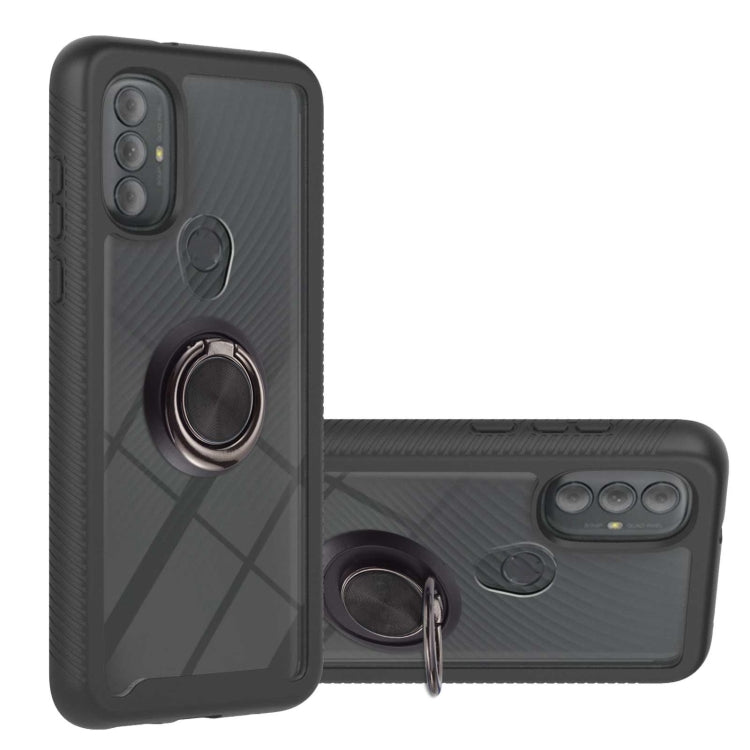 Shockproof phone case with ring holder, black hard shell and TPU bumper