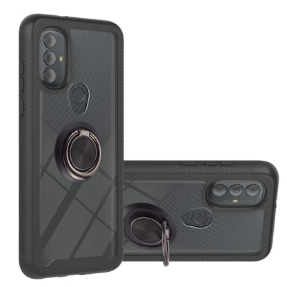 Shockproof phone case with ring holder, black hard shell and TPU bumper