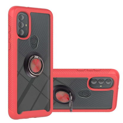 Shockproof phone case with ring holder, red textured TPU bumper and hard shell