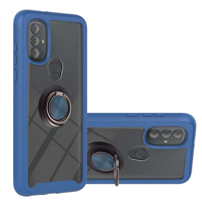 Shockproof phone case with ring holder, blue textured TPU bumper and hard shell