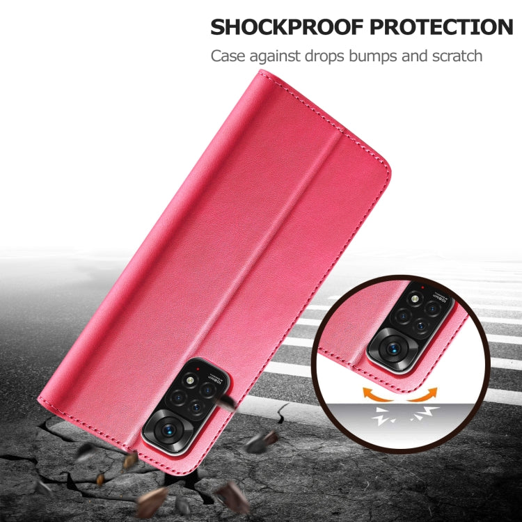 Pink calf-texture leather flip phone case angled, showing camera opening