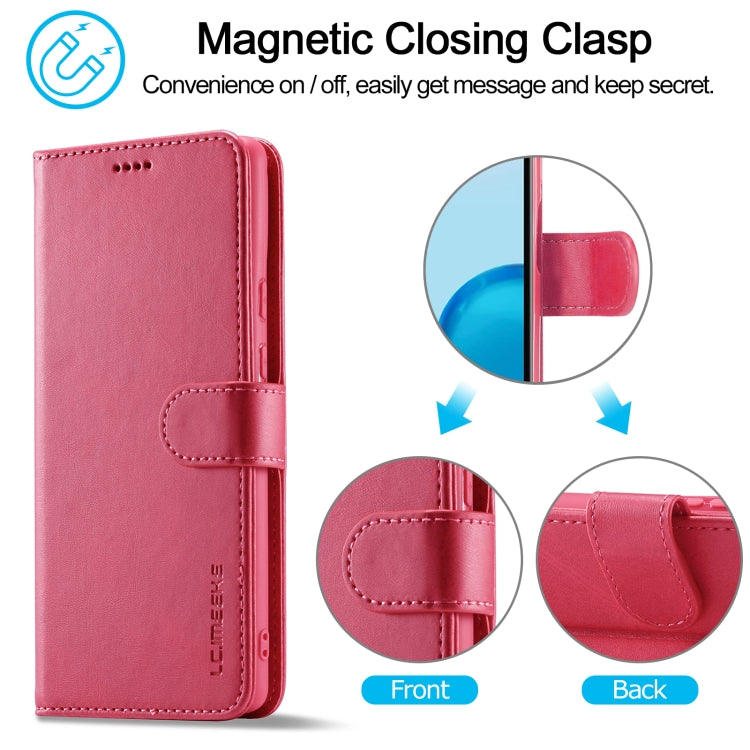 Pink calf-texture leather flip phone case with magnetic clasp and card holder