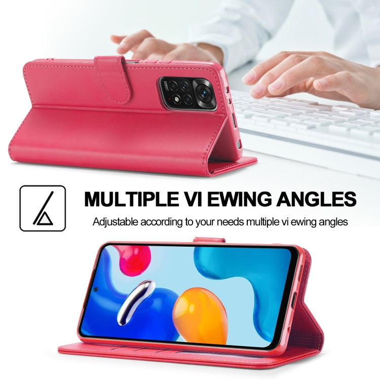 Pink calf-texture leather flip phone case folded as kickstand with camera cutout