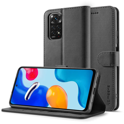 Dark grey calf-texture leather folio phone case with kickstand and camera opening