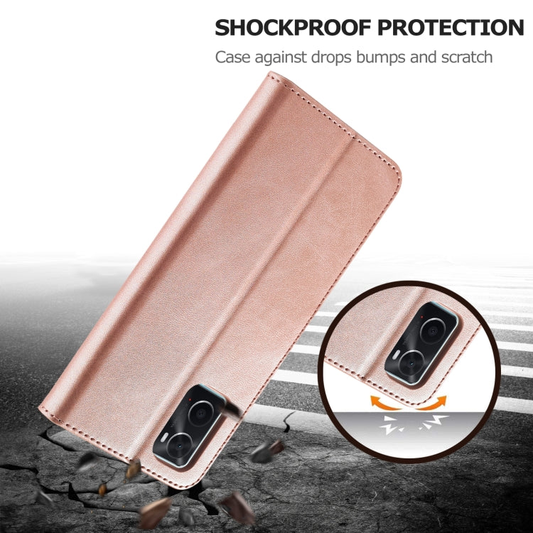 Rose gold leather flip phone case with front cover and camera opening