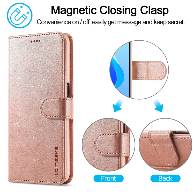 Rose gold leather flip phone case with clasp tab and camera cutout