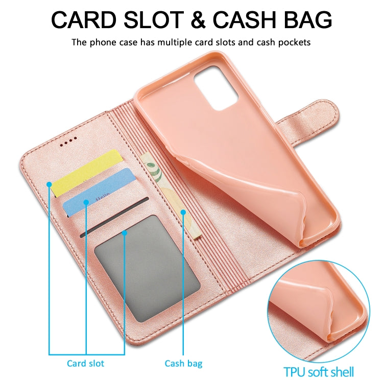 Rose gold leather folio phone case with card slot cutout and inner pockets