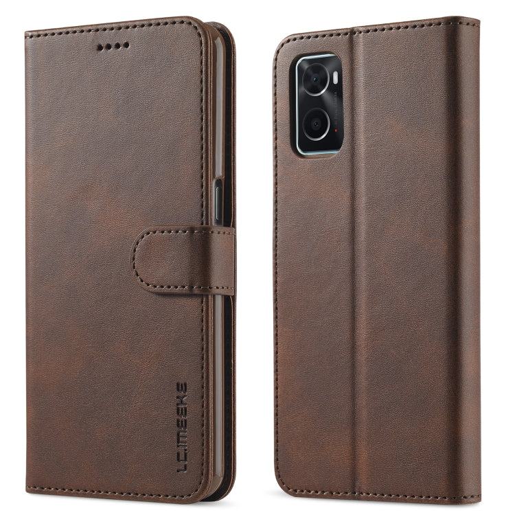 Brown calf-texture leather flip phone case with front clasp and camera cutout