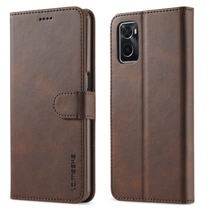 Brown calf-texture leather flip phone case with front clasp and camera cutout