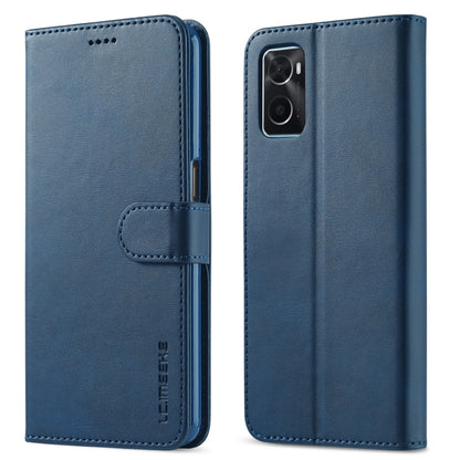 Blue leather flip phone case with front clasp and camera cutout