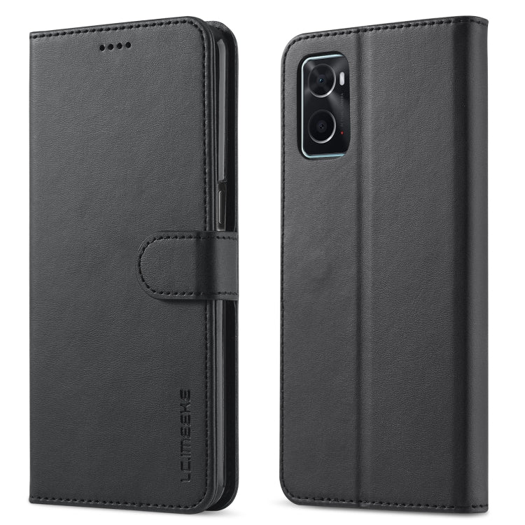 Black leather flip phone case with front clasp and camera cutout