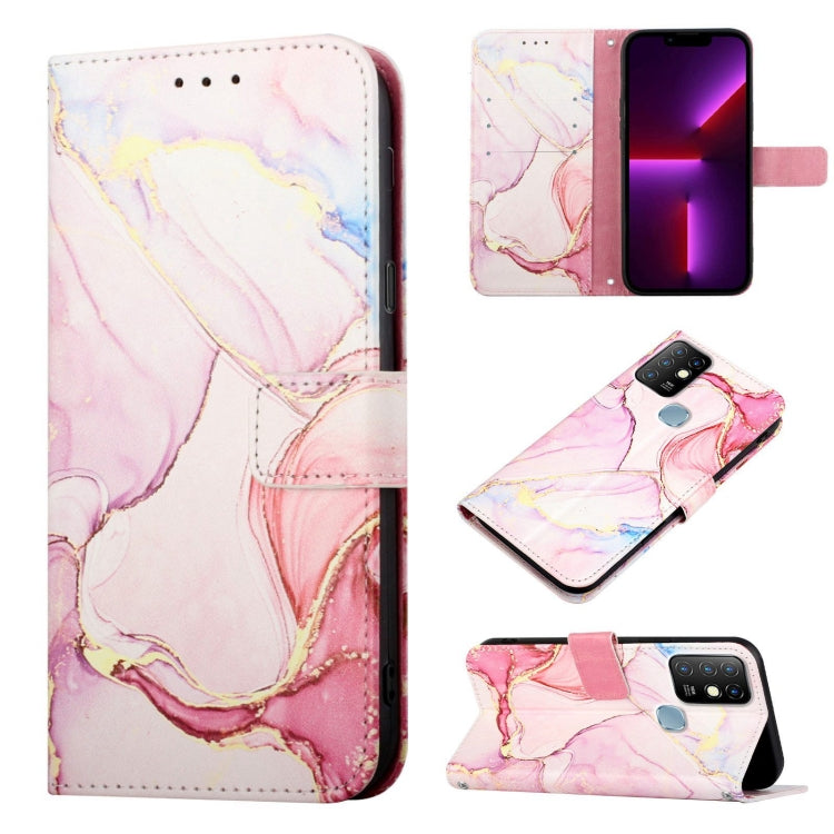 Marble-pattern flip leather phone case with pink and white marbling, card slots.