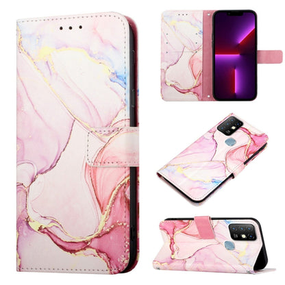 Marble-pattern flip leather phone case with pink and white marbling, card slots.