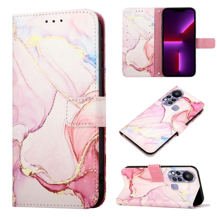 Marble flip leather phone case with pink, purple, and gold marbling; card slot and strap