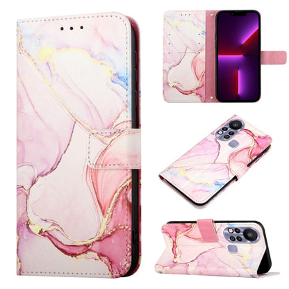 Marble flip leather phone case with pink, purple, and gold marbling; card slot and strap