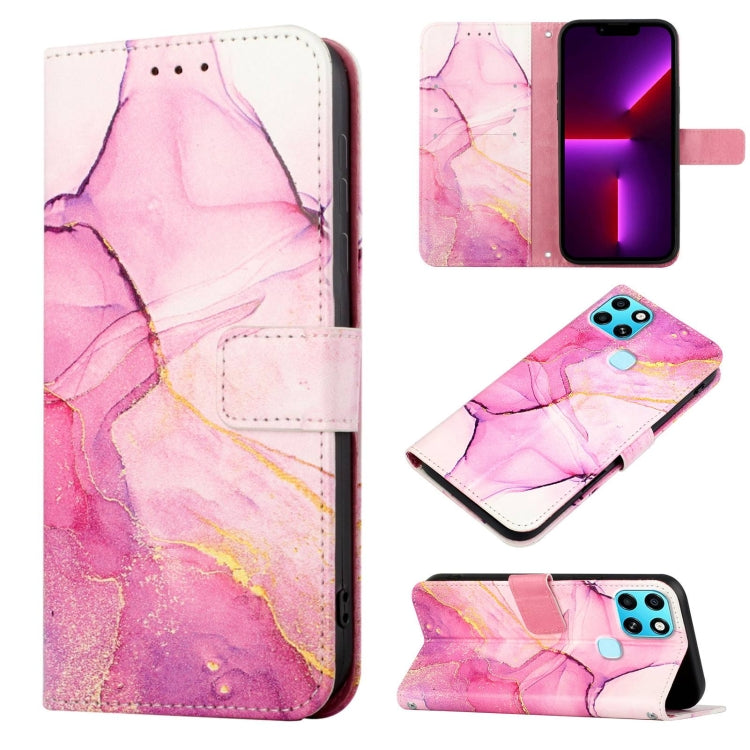 Marble pattern flip leather phone case, pink and purple with cutout ports and card slot