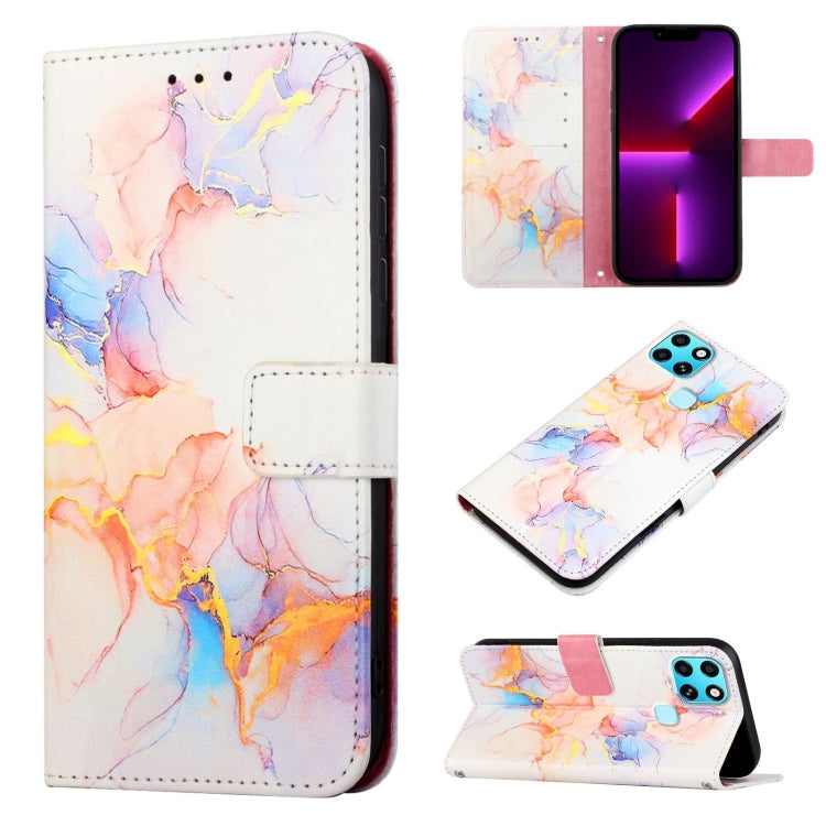 Marble pattern flip leather phone case, white with peach and orange marble streaks