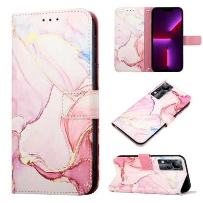 Marble flip leather phone case with pink, purple, and gold marbling; card slot and strap