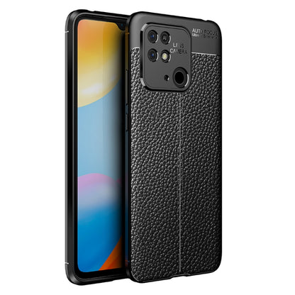 Black TPU shockproof phone case with litchi texture, camera cutout and raised edges